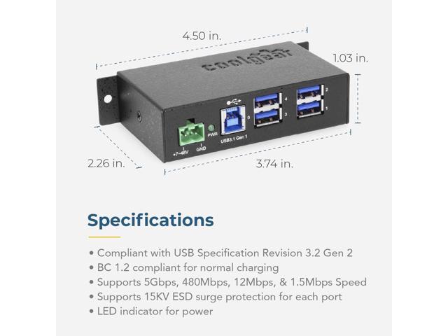 4 Port USB 3.2 Gen 1 Powered Hub w/ESD Surge Protection