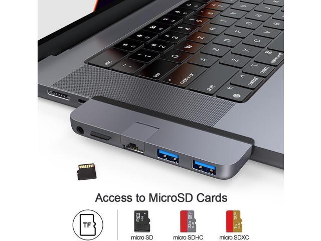 Qwiizlab USB C Hub 5-in-1 Adapter, Gigabit Ethernet, USB 3.0 Port, microSD Reader, 3.5mm Audio Jack for 2023/2021 MacBook Pro 14'' and 16''...