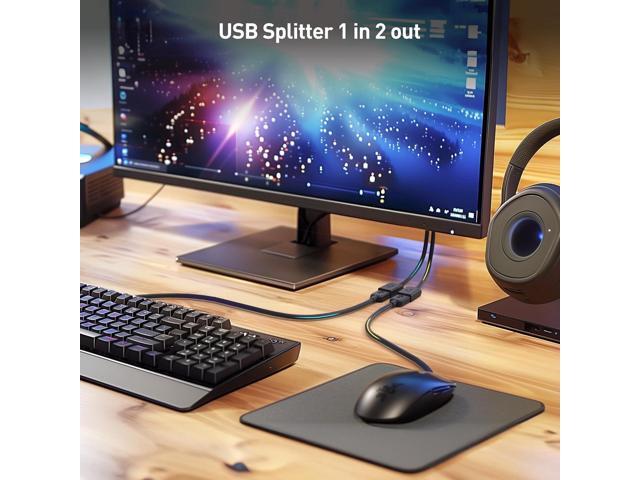 Cable Matters 2-Pack, USB 2.0 A Male to Female USB Splitter 1 in 2 Out - 1ft, USB Y Splitter Hub with 480Mbps Data Transfer, BC 1.2 Charging...