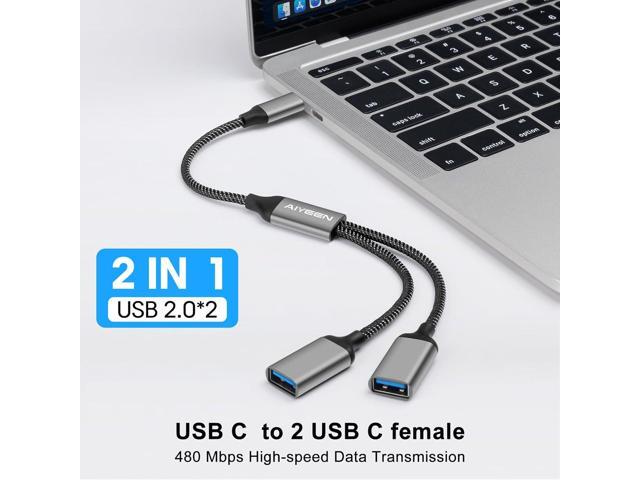 USB C Male to 2 USB Female Splitter Cable Adapter, Dual USB-A Port Hub for Data Transfer/Charging, Extra Extender Data Split Power Cord Extension...