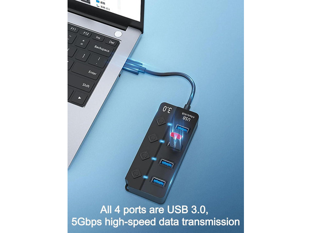 USB Hub 3.0, USB Splitter1 in 4 Out, USB Extender USB Adapter Multiple Port USB Station Dock Hub with Individual Switches, USB Expander Hub for...