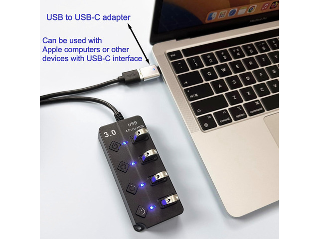 USB Hub 3.0, USB Splitter1 in 4 Out, USB Extender USB Adapter Multiple Port USB Station Dock Hub with Individual Switches, USB Expander Hub for...