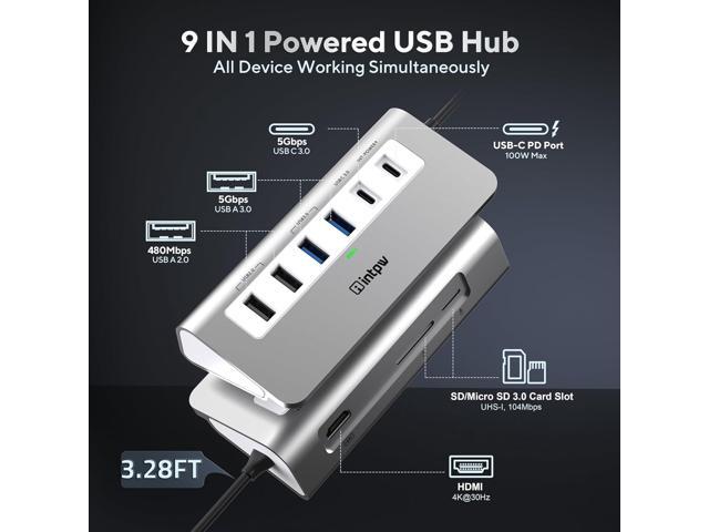 USB C Hub, INTPW 9-in-1 USB C Hub Multiport Adapter with 3.28FT Cable, USB C USB Hub with 4K HDMI, PD 100W, USB-C and 2 USB A 3.0 5Gbps, 2 USB A...
