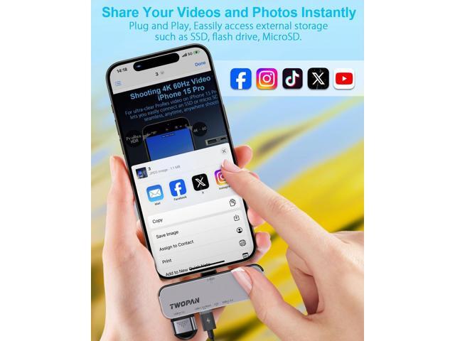 USB C iPhone Hub for ProRes Video Recording - Ultra-Slim Aluminum USB 3.2, Dual USB-C, Micro SD, and Charging Port Hub for iPhone 15 Pro/Pro Max