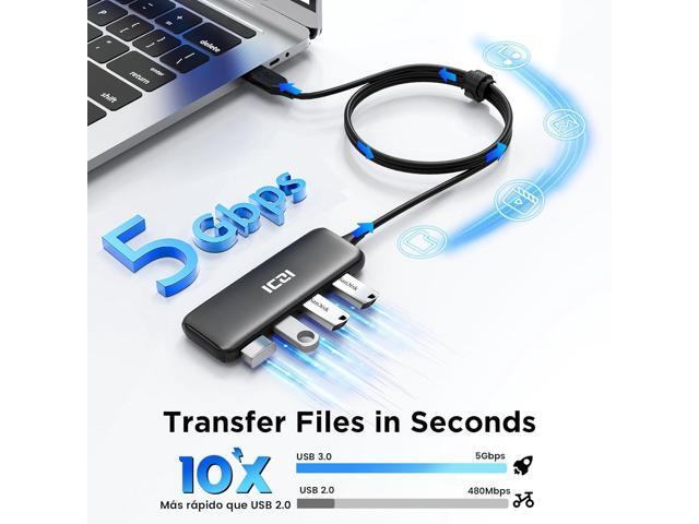 USB 3.0 Hub, ICZI 5-Port USB Hub 3.0 Ultra-Slim Data USB Hub with 4ft Extended Cable, for MacBook, Mac Pro/Mini, iMac, Surface Pro, XPS, PC, Flash...