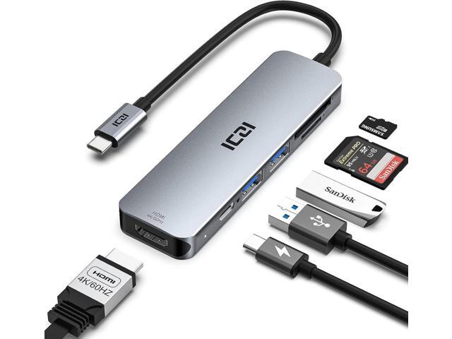 USB-C hub 4K 60Hz HDMI, ICZI 6-in-1 USB C to HDMI USB C Adaptor with HDMI, 2 USB 3.0 Ports, SD/TF Card Reader, 100W USB-C PD USB Hub for...