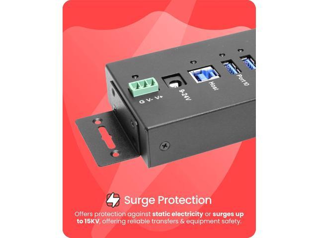 USB 3.2 Gen 1 10 Port Industrial Metal Hub w/15KV ESD Protection