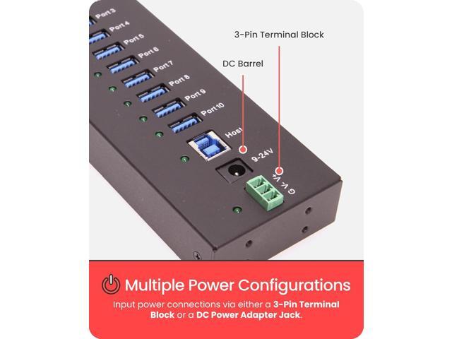 USB 3.2 Gen 1 10 Port Industrial Metal Hub w/15KV ESD Protection