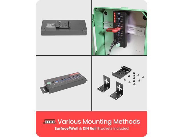 USB 3.2 Gen 1 10 Port Industrial Metal Hub w/15KV ESD Protection