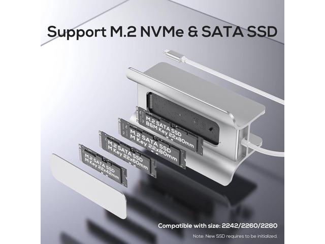 USB C Hub for Mac Mini, 5 in 1USB Hub Adapter Support M.2 NVMe SSD Expand, Docking Station with 2 USB C 10Gbps, SD/TF Card Reader, M.2 SSD (Not...