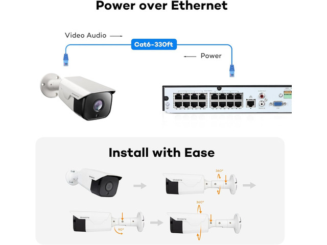 ONWOTE 4K 8MP UltraHD PoE IP Security Camera, AI Human Vehicle Detection, 3840x2160 8 Megapixels, 134° FoV, Video Audio, Indoor Outdoor, Commercial...
