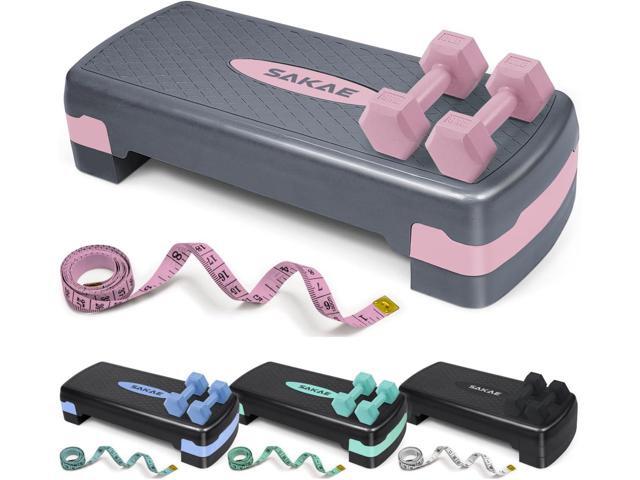 Aerobic Stepper Set with Dumbbells & Measuring Tape, Adjustable Height 2 Level Risers Workout Exercise Step Platform, 4 Colors, the Ultimate Gift...