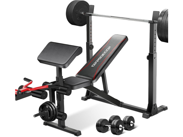 OPPSDECOR 900LBS Weight Bench Set with Squat Rack Preacher Curl Weight Bench with Leg Extension Bench Press Set Workout Bench for Home Gym Full...