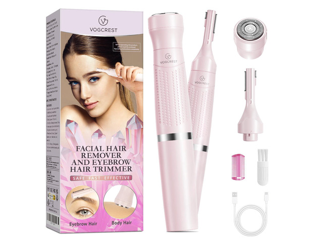 VG VOGCREST Women's Eyebrow Trimmer & Facial Hair Remover, 2 in 1, Double Rotating Blades, Safe, Painless, Hypoallergenic, Rechargeable, USB Charging
