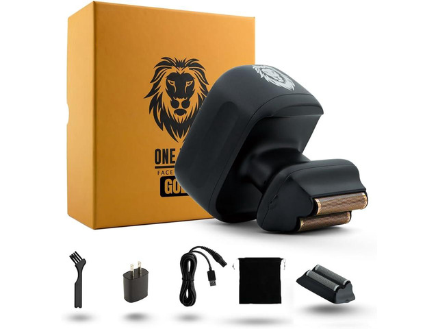 Skull Shaver One Lion Gold PRO Face Shaver for Men - Precision Grooming - Stepped Twin Foil - Ergonomic Grip - LCD Display - Cordless & Rechargeable