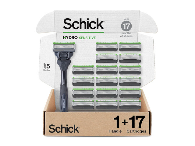 Schick Hydro Sensitive Razors for Men 5-Blade Mens Razors for Shaving, 1 Mens Razor Handle with 17 Razor Blades Refills