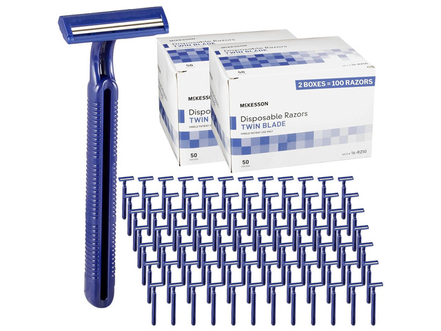 McKesson Disposable Razors [100 Count] Twin Blade Bulk Shaving Razors for Men & Women, Stainless Steel, Blue, Single-Use for Medical Clinics,...