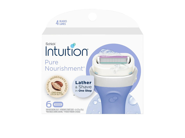 Schick Intuition Refill, Pure Nourishment Razors for Women Intuition Razor Blades Refill with Organic Cocoa Butter, 6 Count (Pack of 1)