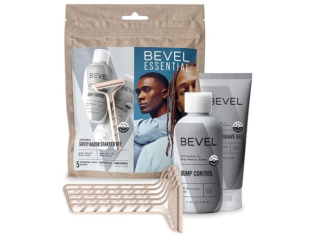 Bevel Essentials Disposable Safety Razor Shaving Starter Kit for Men, Includes 5 Stainless Steel Double Sided Safety Razors, Clear Shave Gel, and...