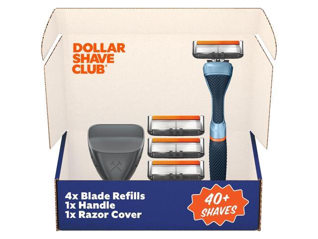 Dollar Shave Club Travel Shave Set 4 Extra Close Refill Cartridges, 1 Handle (Blue), 1 Razor Cover