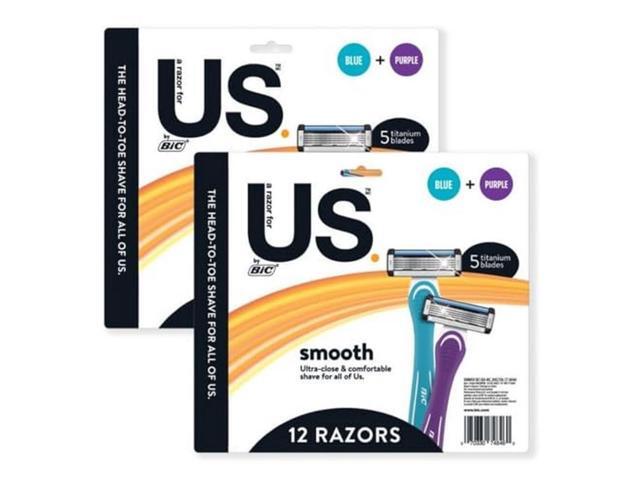 BIC Us. 5-Blade Unisex Disposable Razors For Men and Women, Lubrication Strip For a Smooth, Close Shave, 12-Count