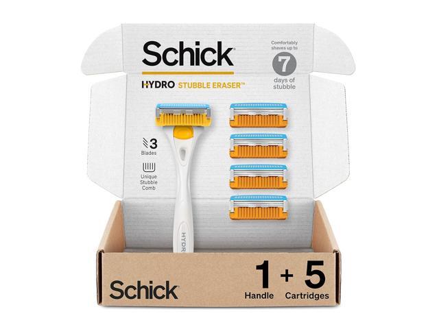 Schick Hydro Stubble Eraser Razors for Men 3-Blade Mens Razors for Shaving, 1 Mens Razor Handle with Stubble Comb and 5 Razor Blades Refills