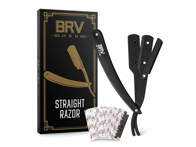 BRV MEN Professional Straight Edge Barber Razor w/ 100 Single Edge Razor Blades Straight Razors for Men Barbershop Accessories Mens Shaving...
