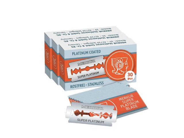 MERKUR SUPER Double Edge Safety Razor Blades, 10 Count (Pack of 3), Precision Stainless Steel Blades with Platinum and Teflon Coating