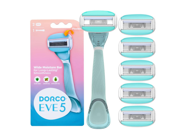 Dorco EVE 5 Razors - Smooth Shaving Razors for Women with 1 Handle & 6 Cartridge Refills, 5 Curved Blades with Flexible Moisture Bar