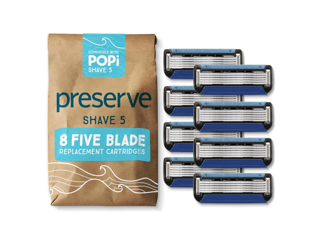 Preserve POPi Shave Razor Blades Refills - 5 Blade Razors for Men & Women - Ceramic Coated Shavers for Comfort with Aloe-Cocoa Butter Strip -...