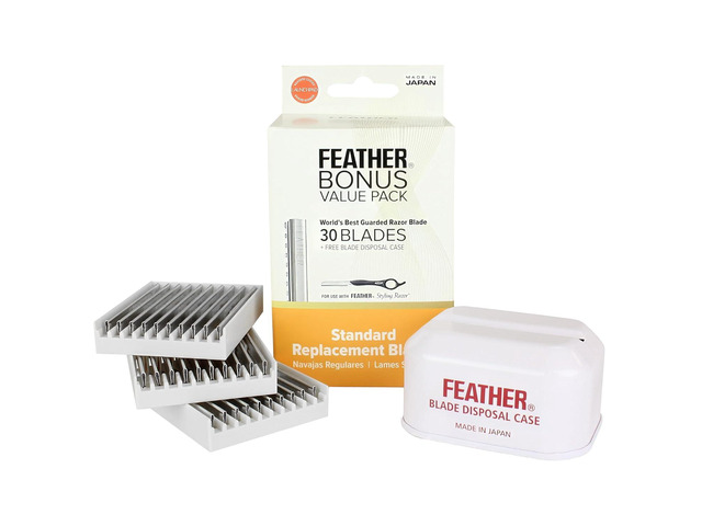 Feather Bonus Value Pack, Styling Razor Standard Blades - Professional Hair Cutting Blades for Styling, Shaping, Thinning - Single Edge Guarded...