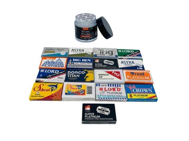 GENTS Double Edge Safety Razor Blade Variety Pack, 120 Count Razor Blade Sample Pack with Styptic Powder