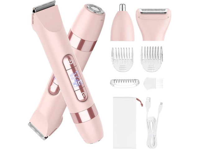 Hatteker 4-in-1 Women's Electric Razor, Dual-Head Body Hair Trimmer for Women, IPX7 Waterproof Rechargeable Bikini Trimmer & Facial Hair Remover...