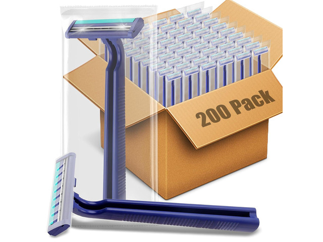 Disposable Razors Bulk for Men 200 Pack, Homeless Supplies Bulk, Twin Blade Mens Travel Supply Razor for Shaving, Safety Beard Shavers for Camping...