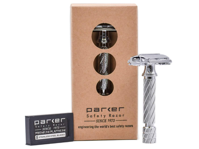 Parker 87R Compact Butterfly Safety Razor Short Handle Twist-to-Open Brass Frame with Textured Grip for Precision Wet Shaving