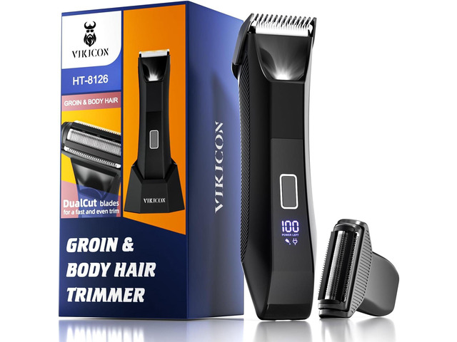 VIKICON 2-in-1 Manscape Trimmer & Shavers for Men: No-Nick Full Body Electric Razor for Pubic, Balls, Back Hair w/Dual-Head Trimmer & Foil Blades -...