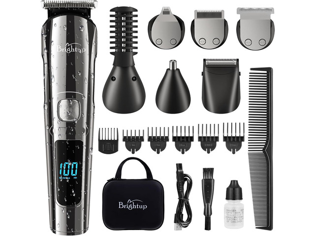 Brightup Beard Trimmer for Men with Travel Case- Electric Razor & Shaver, Cordless Hair Clippers Trimmers Set, IPX7 Waterproof Mens Grooming Kit...