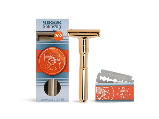 MERKUR FUTUR 702 Adjustable Double Edge Safety Razor - Bright Gold, Adjustable Razor With Dial, Made in Germany, Plastic-Free, Snap-On Cap Design,...