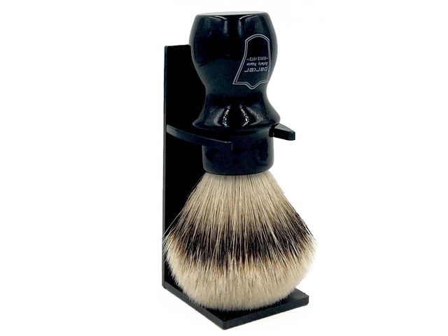Parker 100% Silvertip Badger Mug Shaving Brush with Brush Stand - Extra Dense and Extra Soft Bristles - Long Handle is Perfect for use with Your...