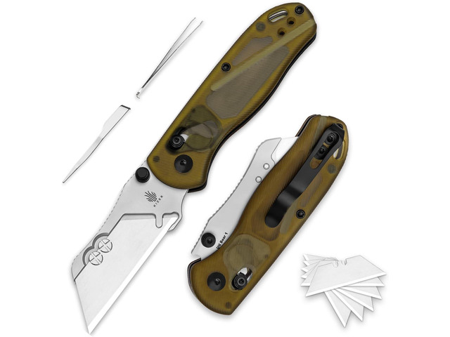 Kizer Uti Bear(New Dual-screw Version) Folding Utility Knife, Clutch Lock Box Cutter EDC Pocket knife with 5PCS Razor Blades, Pocket Knives with...
