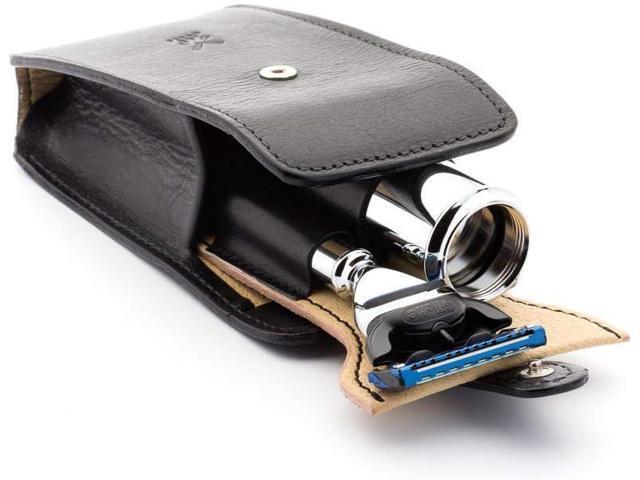 MÜHLE Travel Florentine Leather Silvertip Fibre 5-Blade Razor Luxury Shaving Kit