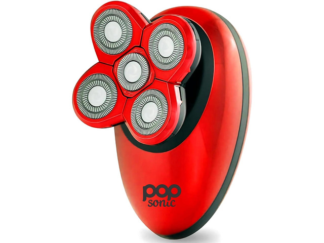 Pop Sonic 5-Head Electric Shaver Kit - Unisex (Red) Shaver for Face, Head & Body - Smooth, Waterproof USB Rechargeable Trimmer with 360-Degree...