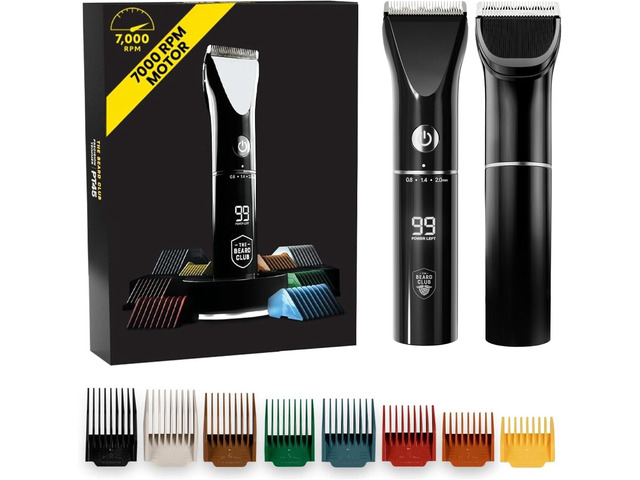 The Beard Club Beard Trimmer for Men - Electric Cordless Rechargeable Beard & Hair Trimmer - High Power 7000 RPM - 8 Color Guides 45 Unique Trim...