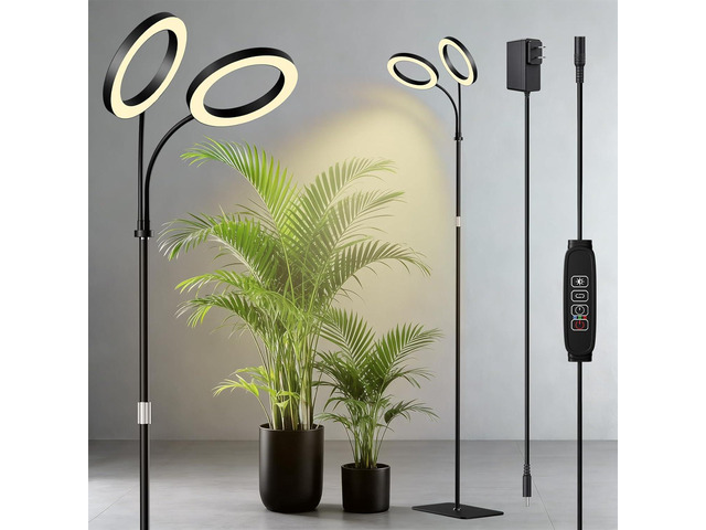 Dual Head Grow Light for Indoor Plants Full Spectrum Plant Light with 16.5'-68' for Growing Large Tall Plants Equipment with 3/9/12-hour Automatic...