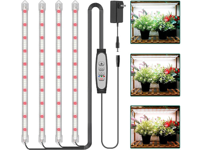4-Bar Grow Light Strips for Indoor Plants, 16' Full Spectrum Plant Lights, 6500K Sunlike Grow Lights with 6/12/18H Timer, 5-Level Dimmable for...