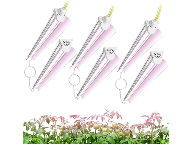 Elaruslux 6 Pack 4FT Plant Grow Light,T8 Pinkish White Full Spectrum, with ON/Off Switch & Timed Function,Aluminum Reflector, Linkable,Plant...