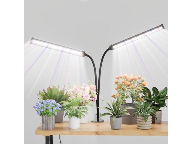 GooingTop Grow Light LED Gooseneck Lamp,Dual-Head White Full Spectrum 148 LED Plant Lamp with Red Blue Light Clip-on Desk for Indoor Plants.