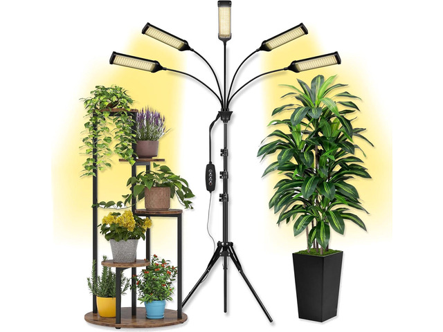 LED Grow Lights for Indoor Plants Full Spectrum 5 Heads Light,Indoor Grow Lamp with Timer and Auto On/Off Timing 5/10/15H, 450 LEDs Plant Lights...