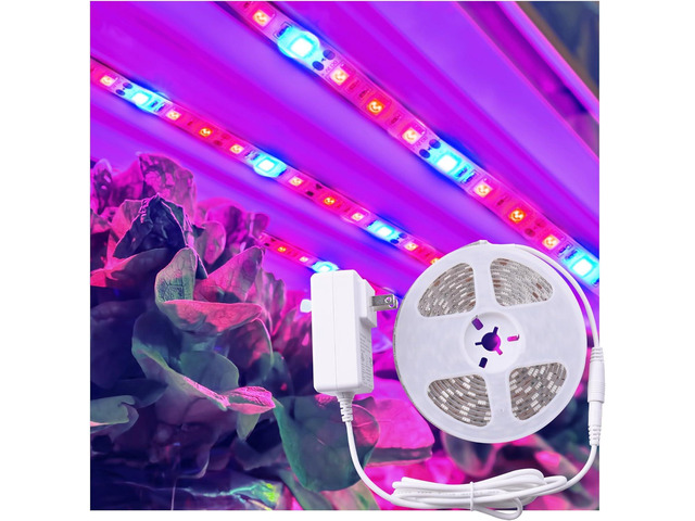 Full Spectrum LED Grow Light Tape, 11.8 ft Flexible Strip Kit for Indoor Plants and Gardening, 24W Plug-in Design, Water Resistant