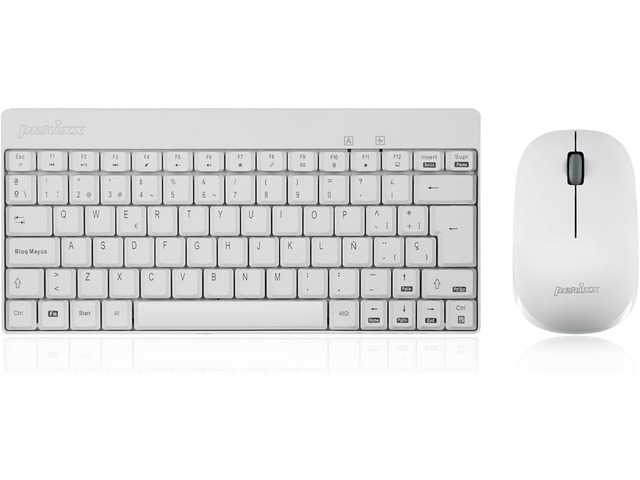 Perixx PERIDUO-712WES Mini Pack de Teclado y Ratón Inalámbrico Combo - Color Blanco - Español QWERTY